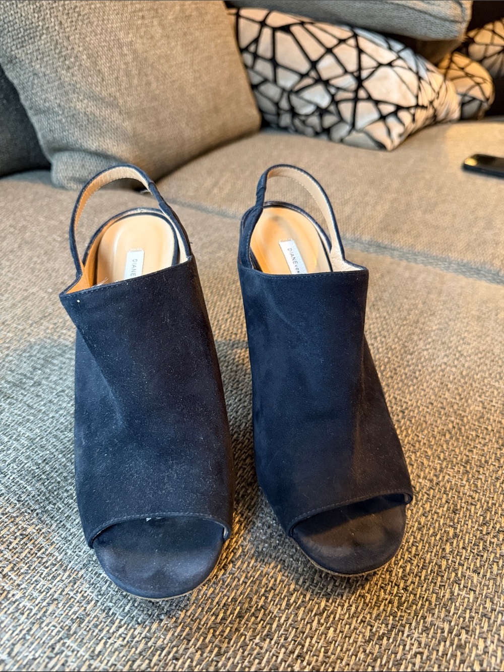 Diane Von Furstenberg Navy Suede Peep-Toe Slingback Heels